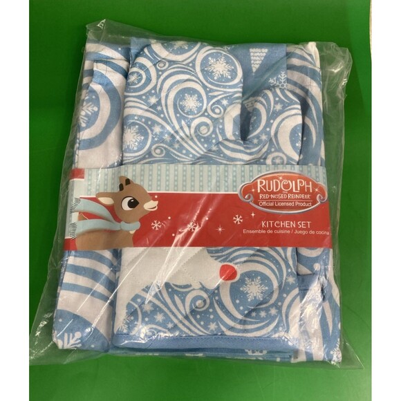 Rudolph The Red-Nosed Reindeer Christmas Kitchen Set - Apron, Oven Mitt, Towel - Picture 8 of 8